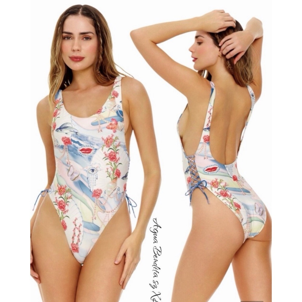 Aqua Bendita NWT Woman's M Nàcar Tribeca One Piece Lace-up Swimsuit Multicolor